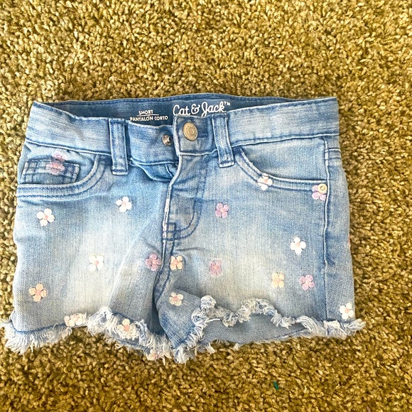 4T cat & jack denim floral play shorts - Picture 1 of 3